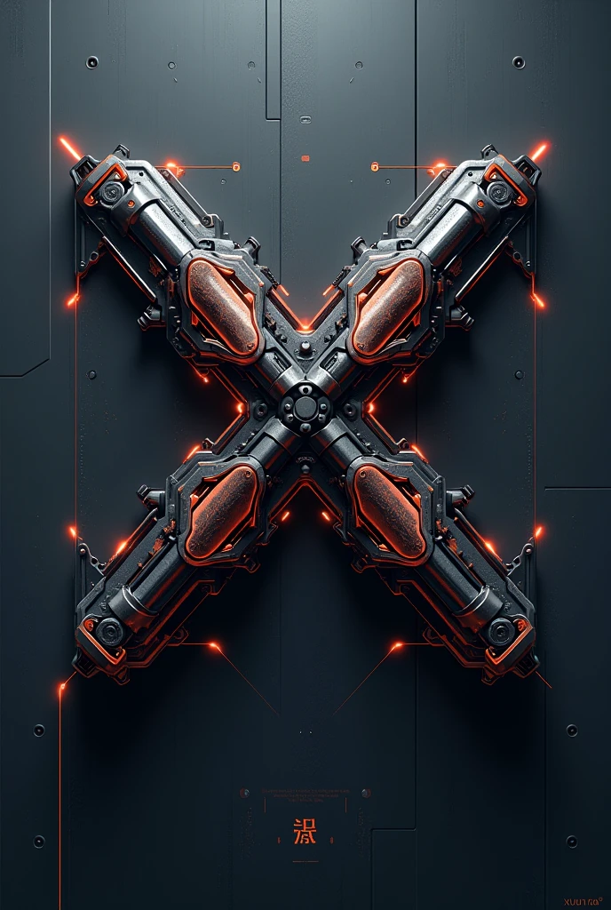 Help me design an artistic word LOGO for "Xuan",Elements with guns or mecha