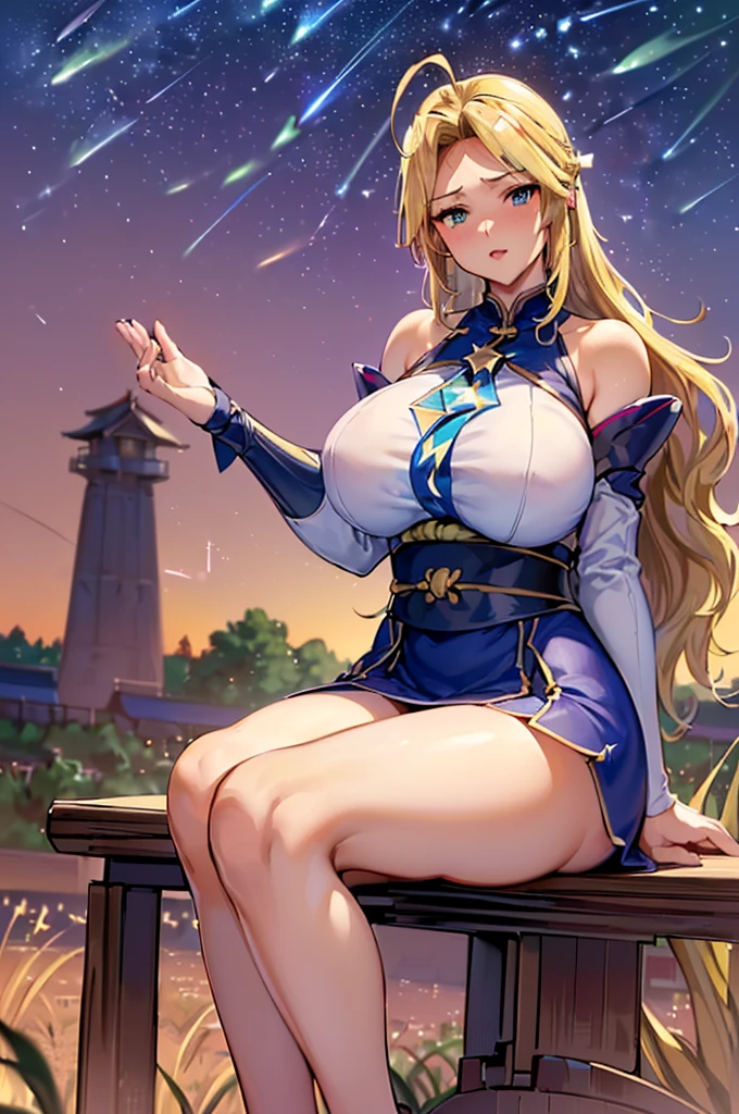 Masterpiece
(woman,Huge breasts, Very red lips highlighting huge breasts,Big Ass,Narrow waist,Long legs,Greenish blue eyes,Blonde )
8k(Sittingwoman:1.5)
8k(Night Sky:1.4 )
8k(Shooting stars flowing at night:1.9 )
8k(Ahoge:1.5)
8k(Wavy, Gracefully running down my shoulders、顔の周りを優しく流れる ウェーブのかかったBlonde:1.7)
8k(Night Skyを見ているwoman)
8k(high school girl:1.5)
8k(Angle from below :1.3 ),
8k(grassland:1.5)
8k(Summer festival:1.5)
(Sitting,Sit down:1.9)
(Sitting,Sit down)