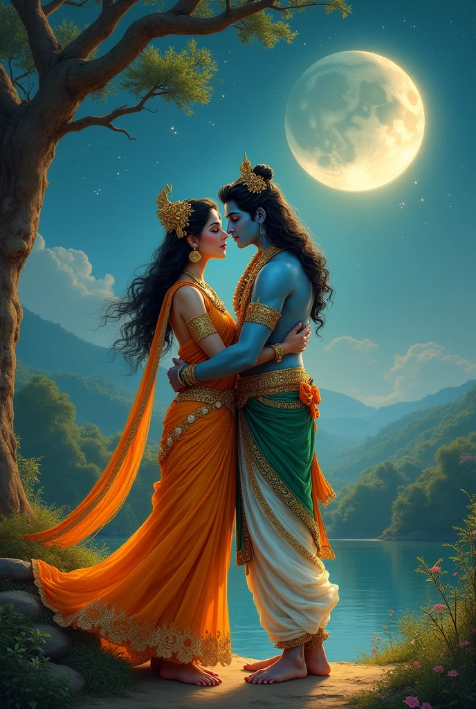 Radha Krishna see a moon