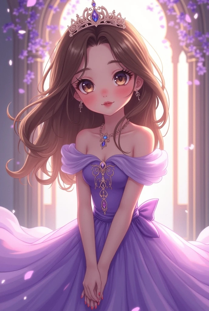 Cute brown hair anime girl princess in purple dress