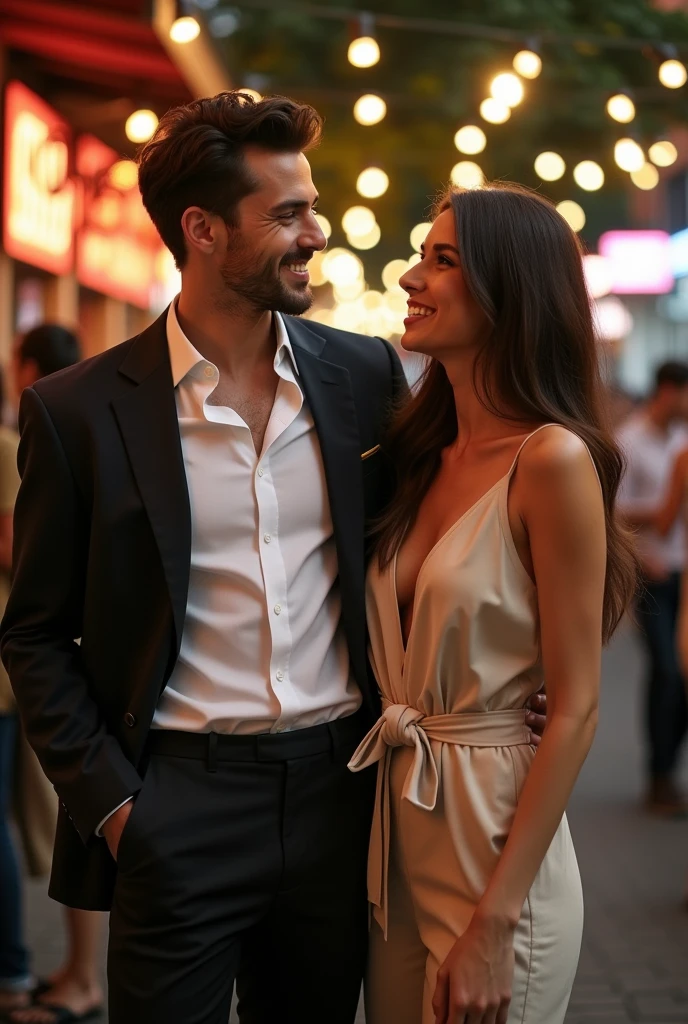 20 years old handsome guy wore dress shirt and hammer pant and his girlfriend wore plain co ord set 