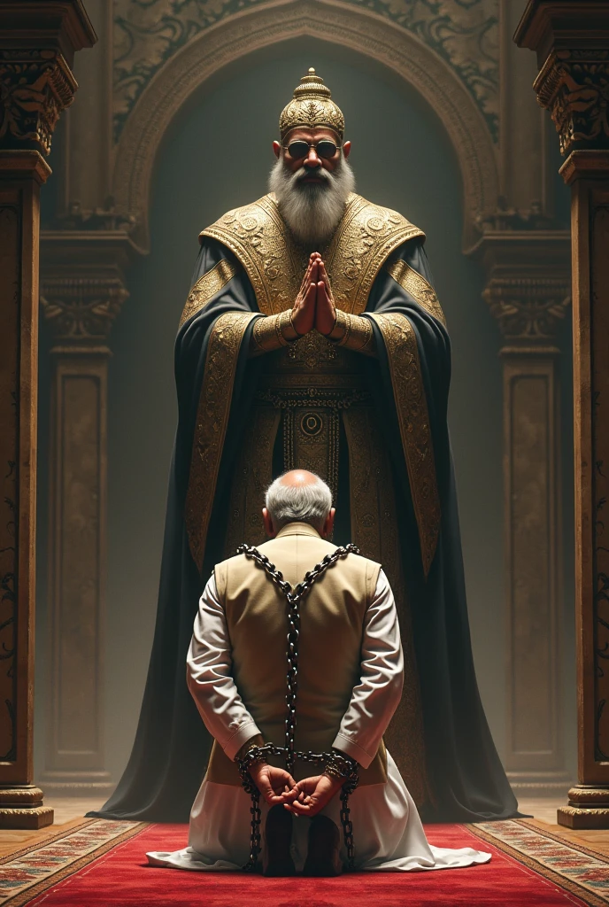 Modi has been chained up and kneeled
Down Infront of Caliph