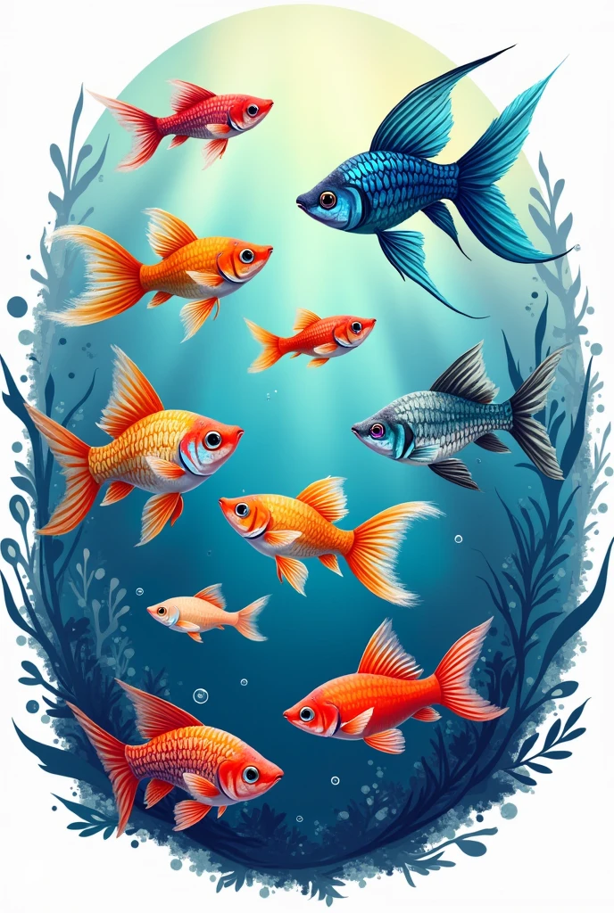 Draw a logo about beautiful fish, guppies, balloon fish, swordtails.