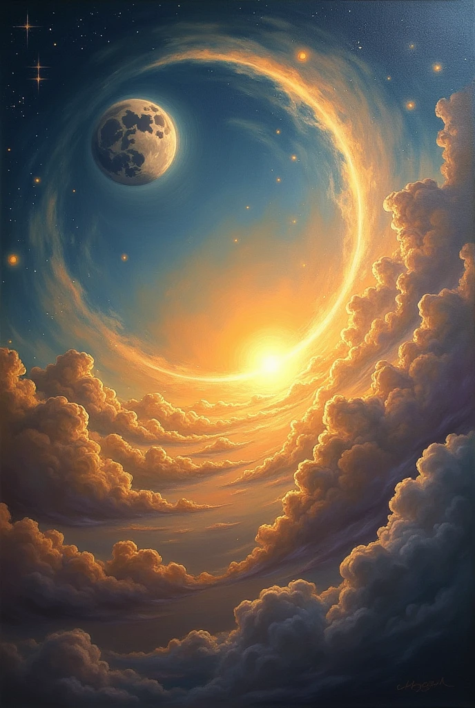 A sun chasing the moon majestic painting