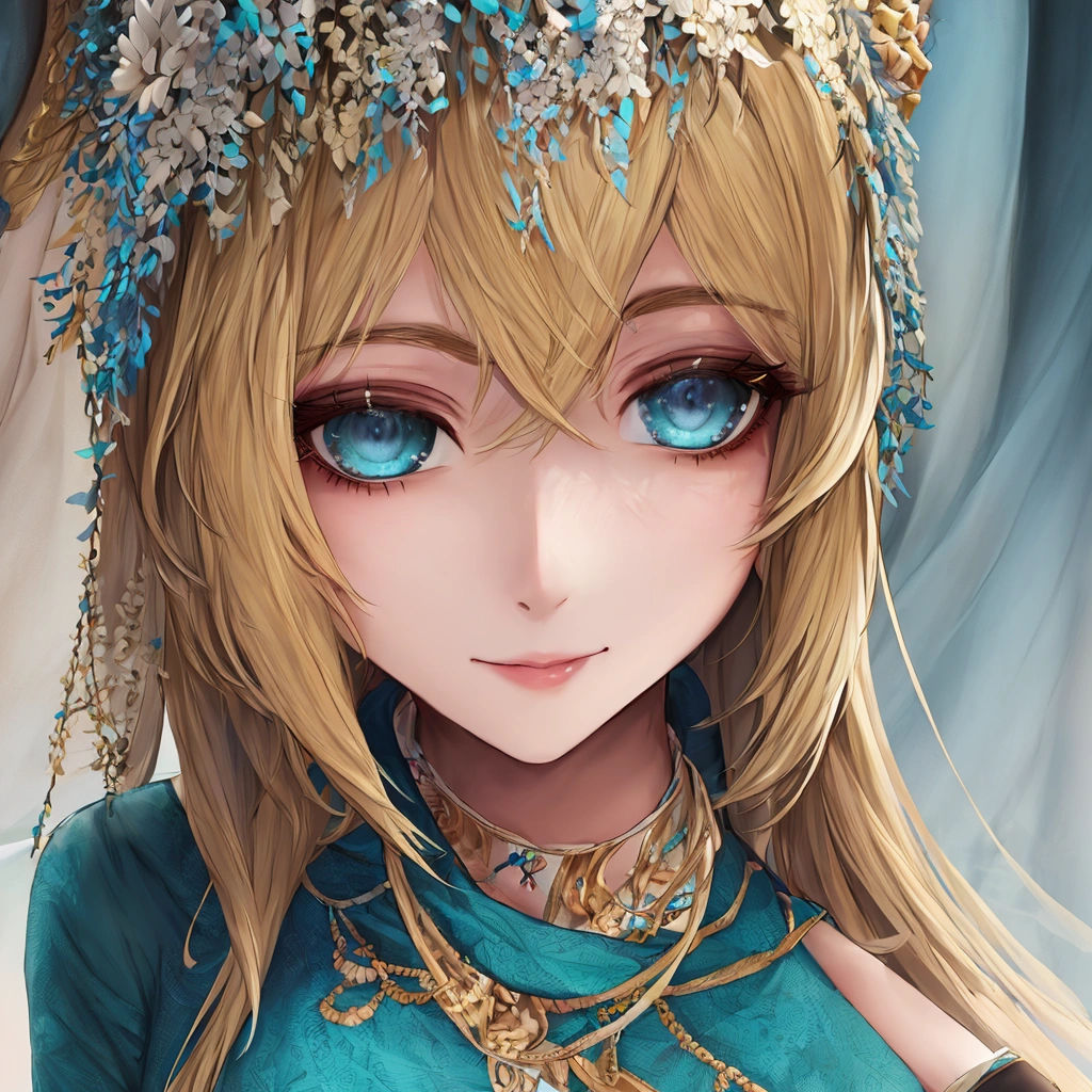 blonde woman, turquoise eyes, Beautiful detailed face, foreground