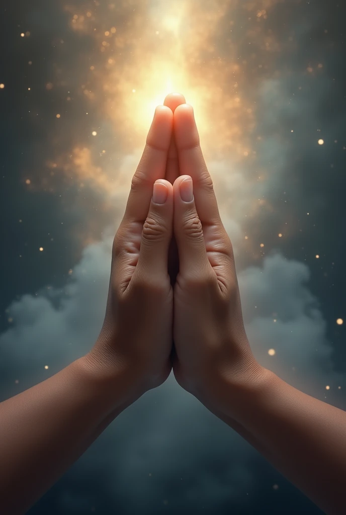 Creates an image of a hand making a prayer sign, for a song cover with the title " Guide me Lord"