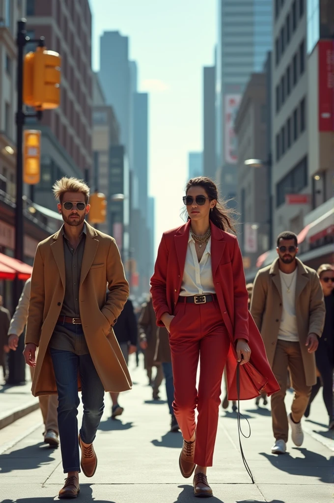 People on the street wearing fashionable clothes