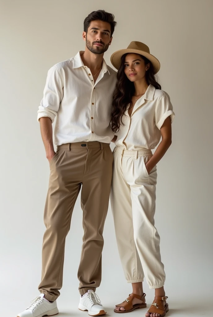 20 years old handsome guy wore dress shirt and hammer pant with his girlfriend wore plain co-ord set and a cute hat photo