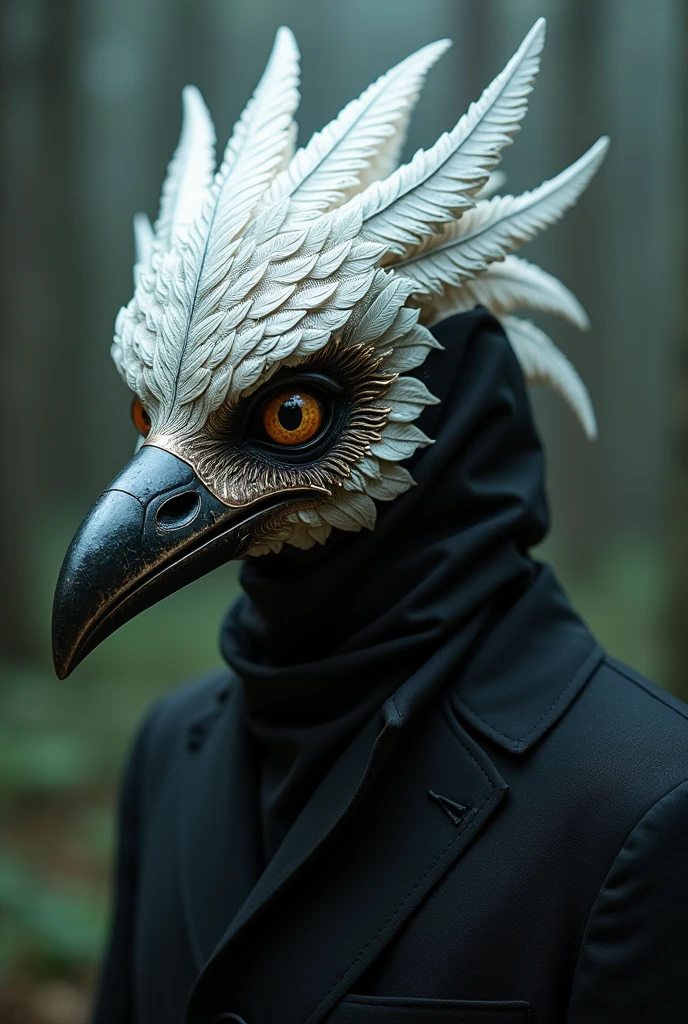 a mask with a concept of white winged cuckoo shrike bird