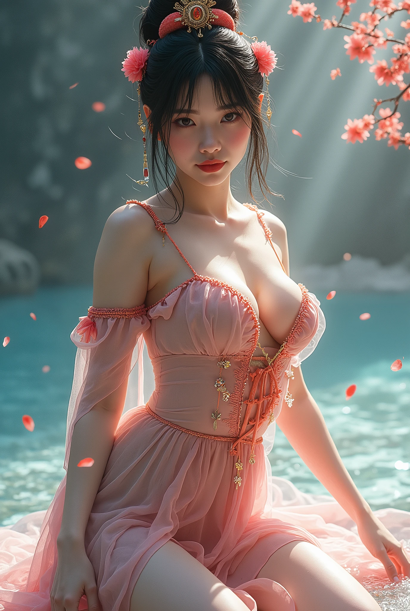 (Ice cubes:1.4),movie angle,(Fan Bingbing, Ice cubes 소녀,anatomically correct,Telegraph slang,걸작 Ice cubes 동백,Representative work: Hanfu,laugh,sexy,Full body art,Traditional arts,Erotic Art,queen art,Amazing body art,Amazing Hair Styles, Amazing Girl Art)