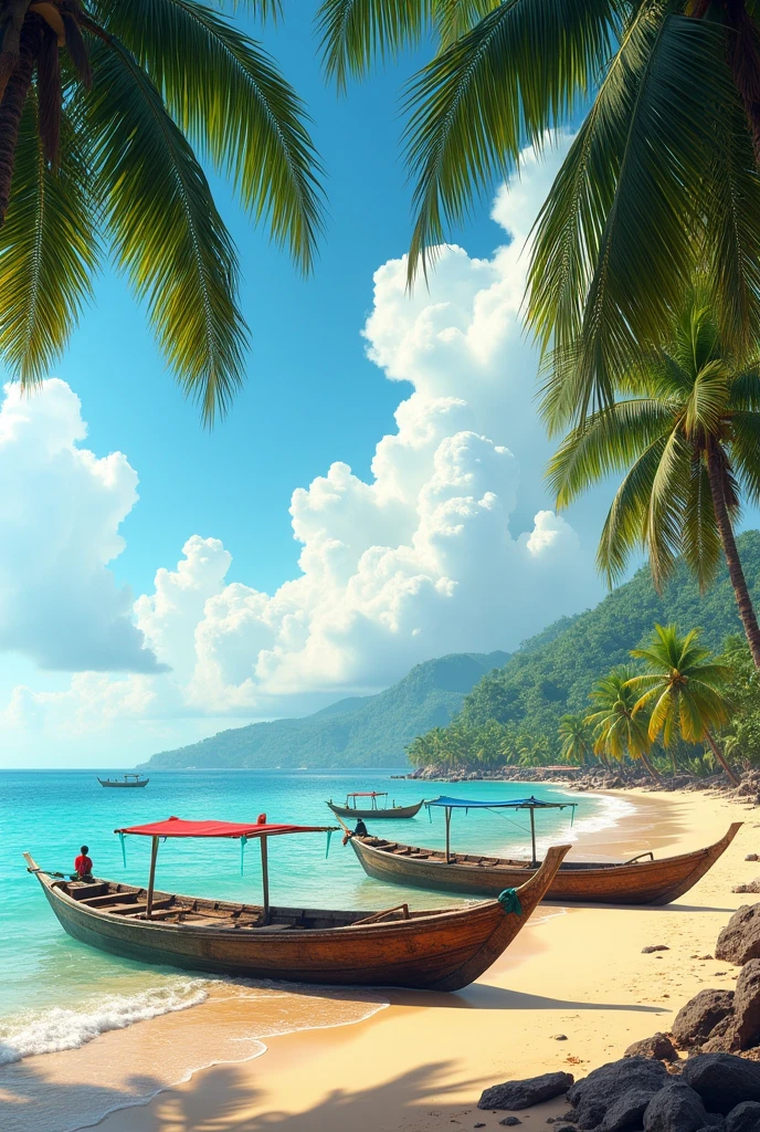 A very beautiful sea beach in india include some boat.