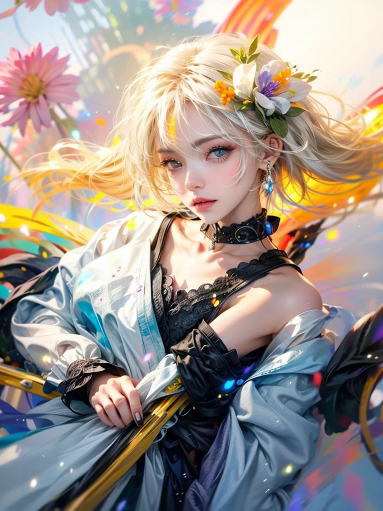 Masterpiece, Best Quality, high quality, high definition, high-quality textures, High-quality shadow, high detail, Beautiful detailed, finely detailed, extremely detailed CGI, detailed texture, a realistic representation of the face, Realistic, Colorful, tender, cinematic lighting, Side light, lens flare, Ray Tracing, tailed beautiful tender muzzle, Detailed beautiful delicate eyes, white hair