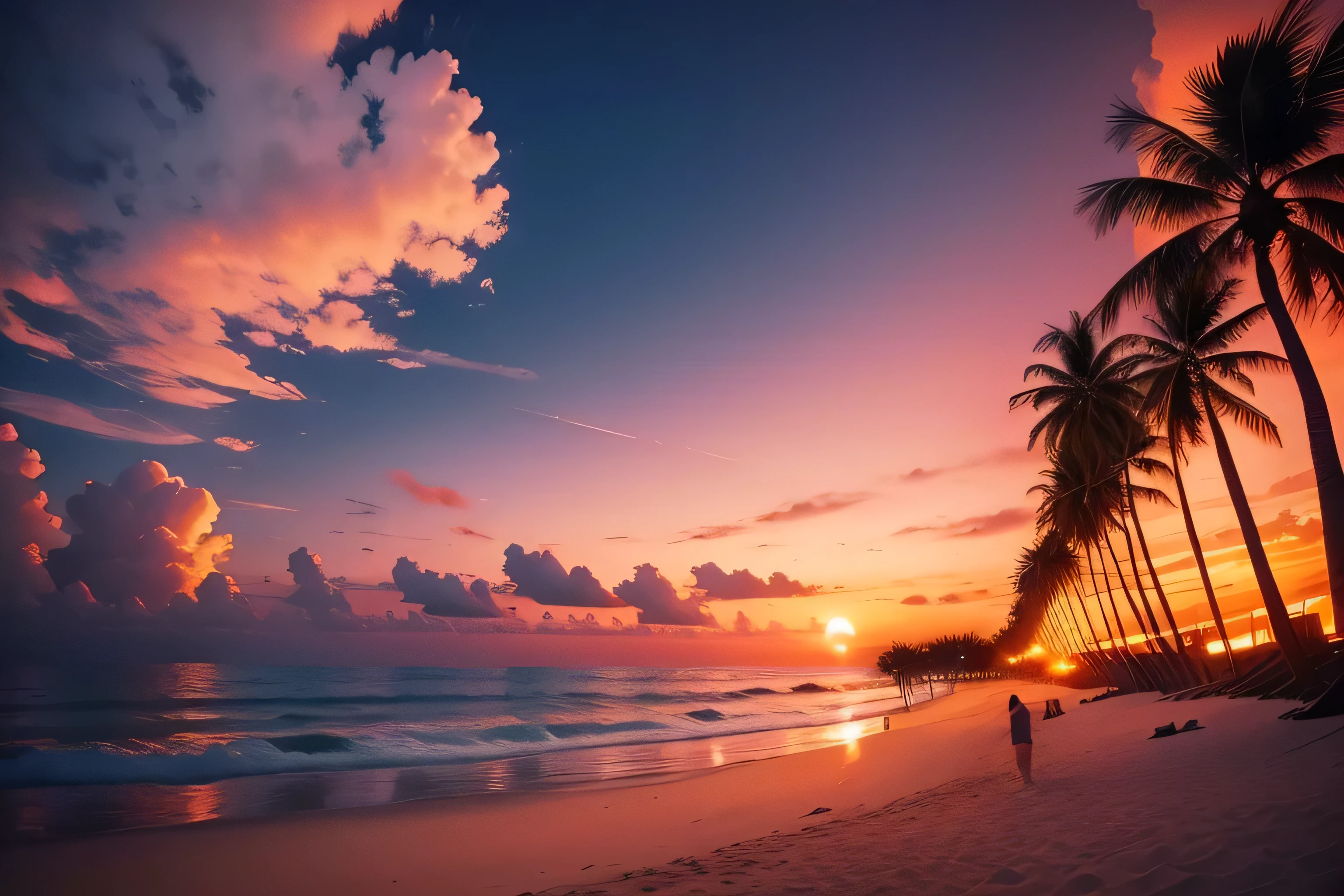 beach coconut trees white sand sunset people watch red light best quality