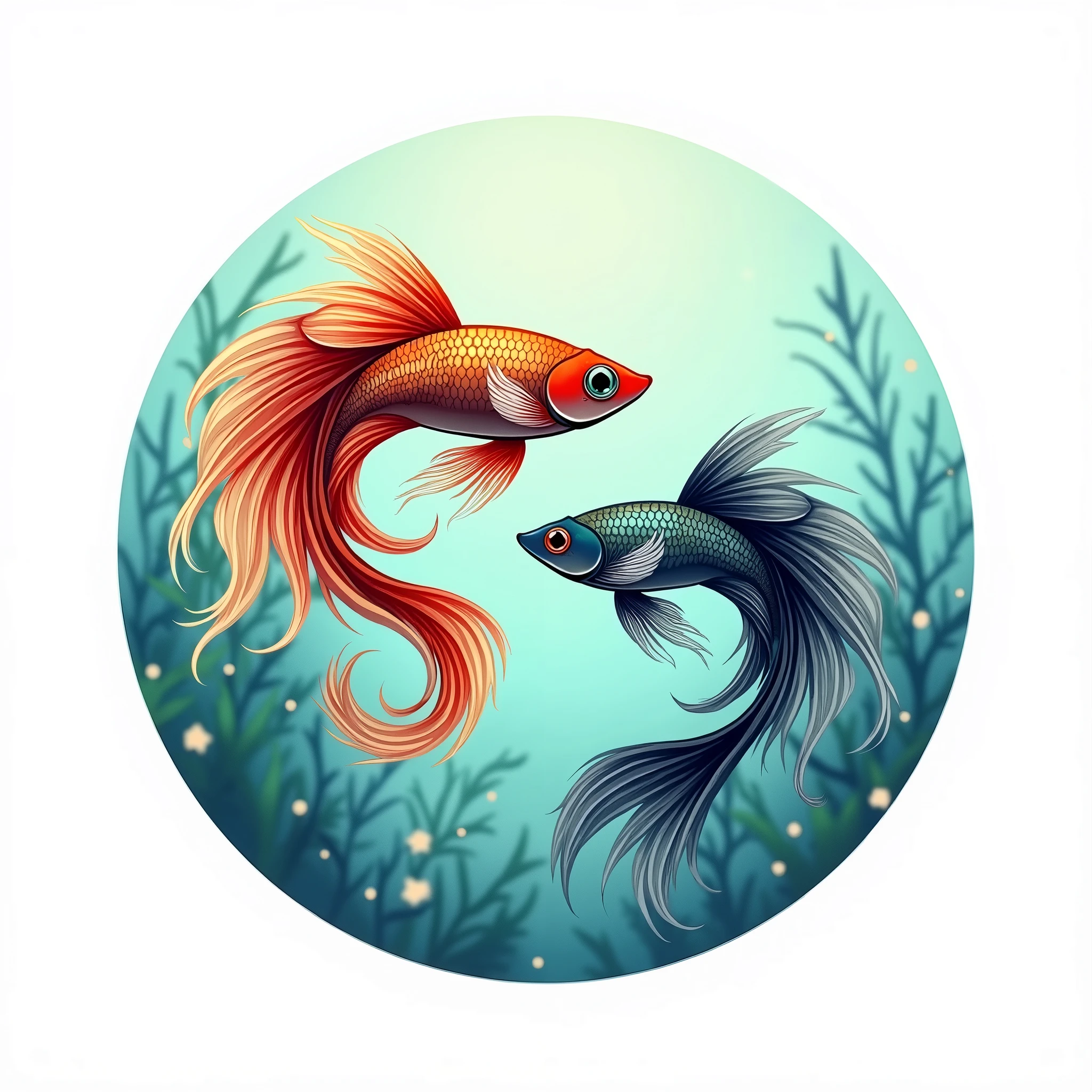 Draw a logo for a guppy fish and a swordtail fish.