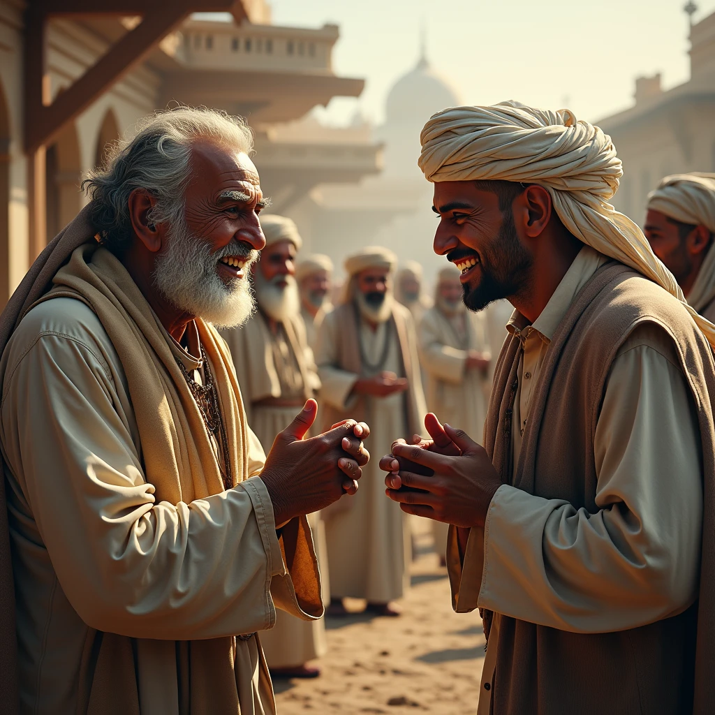 An old man stopped laughing and said, "Son, your towel is like a towel on a donkey's back." Hasan smiled and said, "If it is on the back of a donkey going in the way of Allah, then it is honorable."
Everyone smiled and said, "You're right