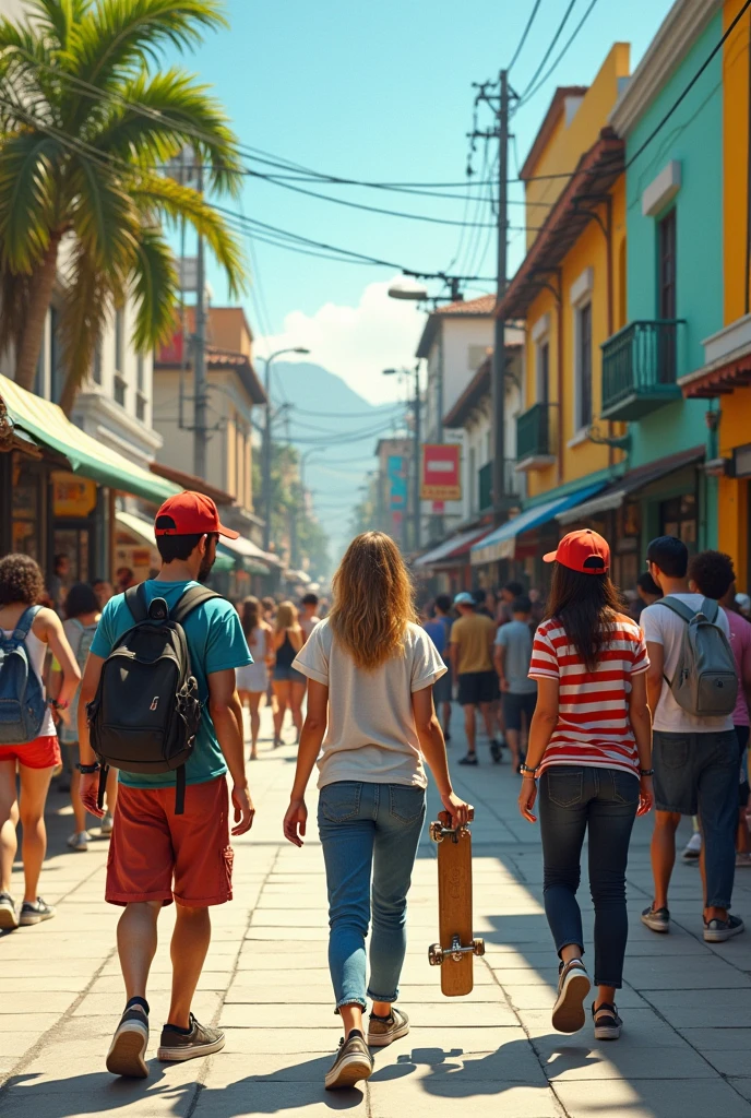 People on the street wearing skater clothes, streets of Brazil 