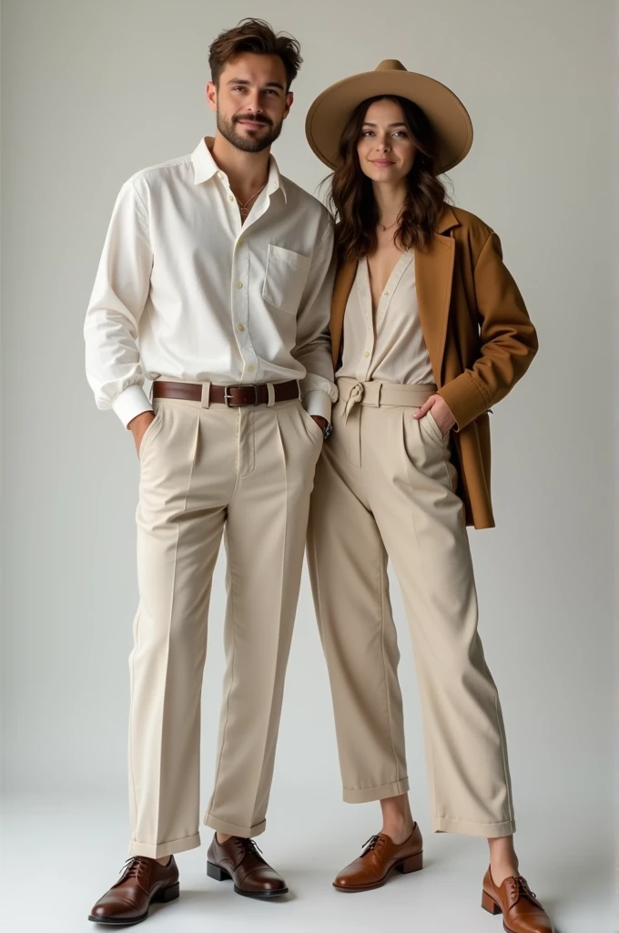 20 years old handsome guy wore dress shirt and hammer pant with his girlfriend wore plain co-ord set and a cute hat photo 