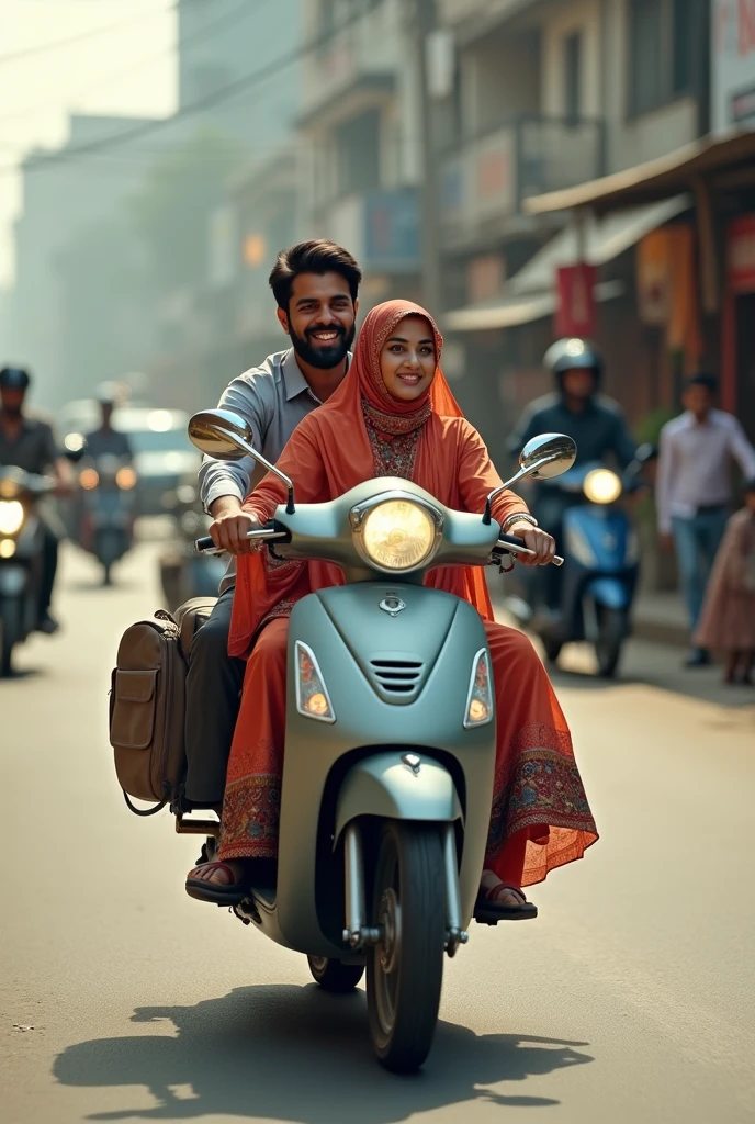 Pakistani  office young husband and female school teacher on the bike on road