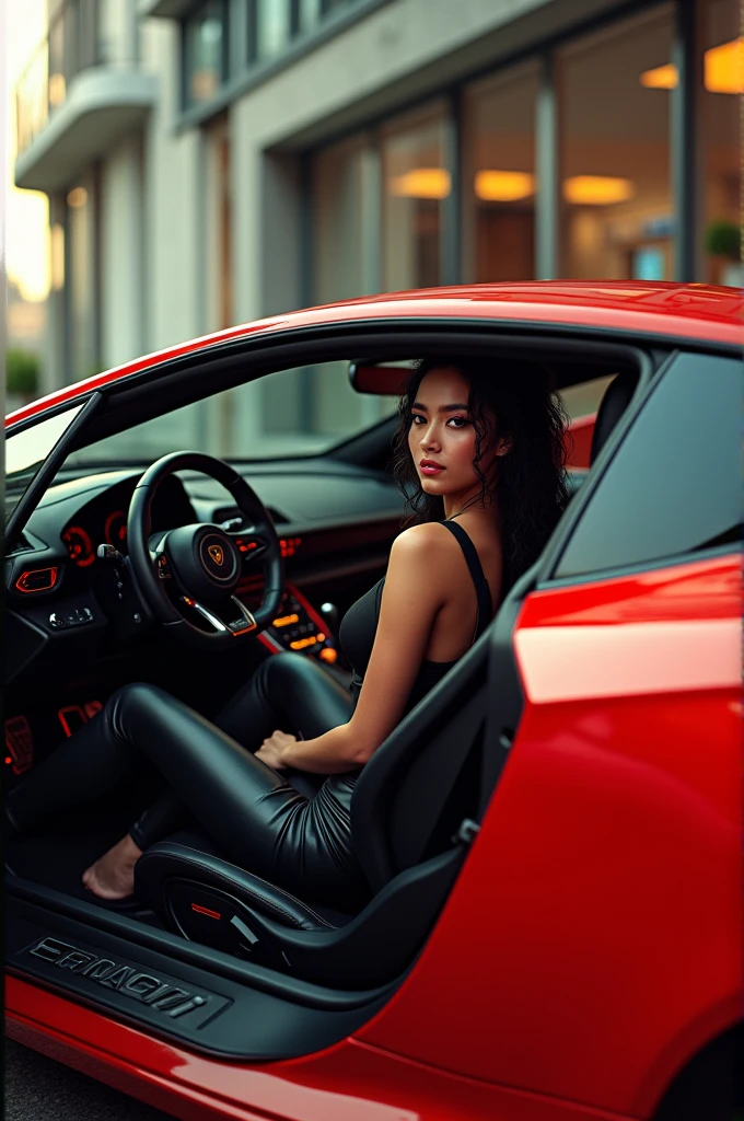 Analy sitting in a Lamborghini