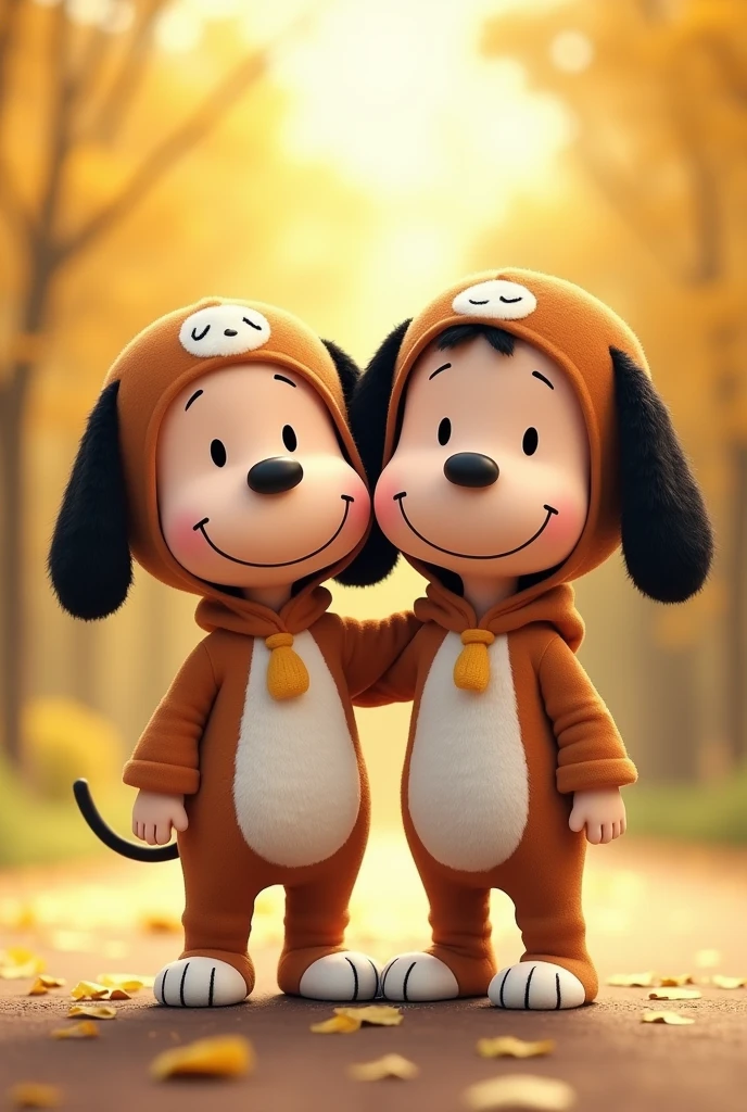 A story of friendship between two 5-year-old boys。Not male or female。It's a story about two friends who live far apart.。Today is a long time々It's a very happy day to meet。The two of them always wear Snoopy costumes.。Both are wearing Snoopy costumes.。Because I love matching、It's an agreement between the two of them to always wear the same Snoopy costume.。