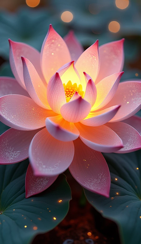 a light pink abstract lotus with lights, in the style of kinetic lines and curves, light black and yellow, schlieren photography, dotted, trompe-l'œil illusionistic detail, sparklecore, commercial imagery