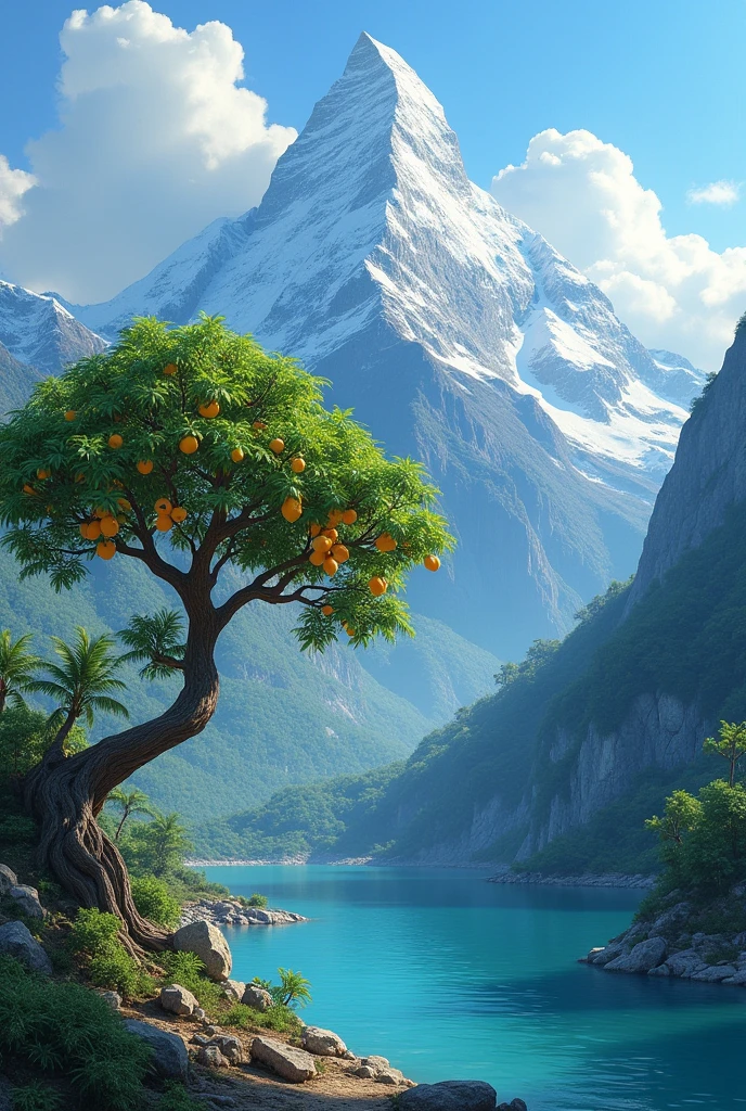 mountain with papaya tree