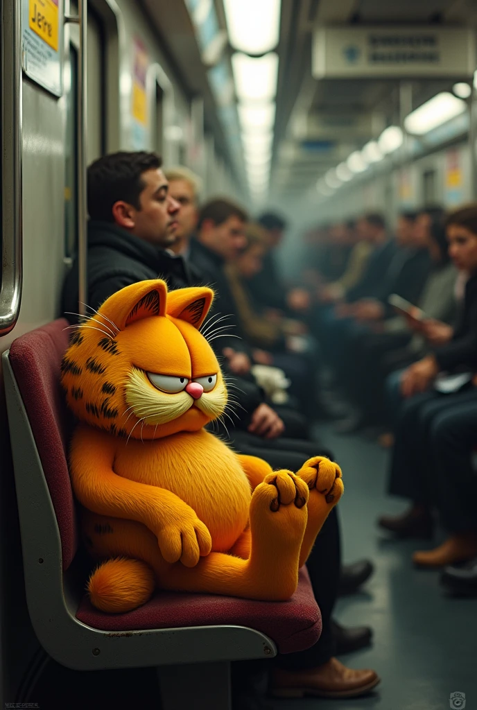 in a crowded subway, Garfield the cat tries to stay awake,But its eyelids still fell heavily again and again。Every stop,It all woke up,Afraid of missing the opportunity to get off the bus。However,This repeated awakening and dozing off,Let the fat cat feel that today’s journey to work is particularly long。