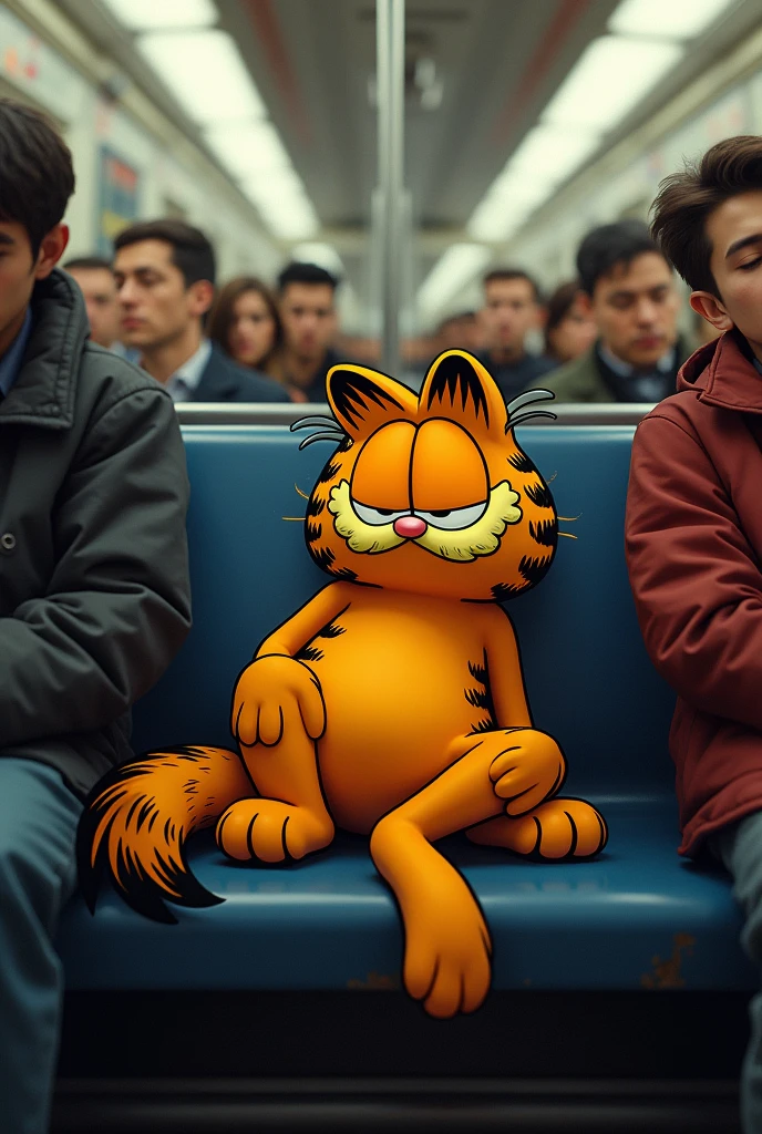 in a crowded subway, Garfield the cat tries to stay awake,But its eyelids still fell heavily again and again。Every stop,It all woke up,Afraid of missing the opportunity to get off the bus。However,This repeated awakening and dozing off,Let the fat cat feel that today’s journey to work is particularly long。