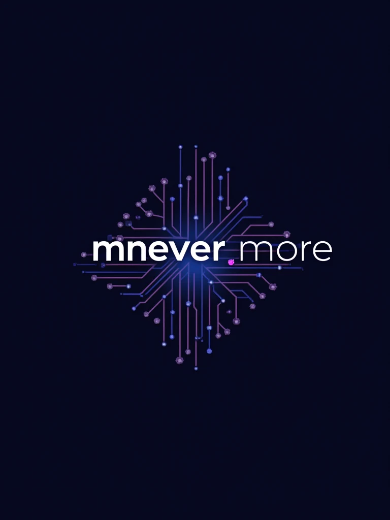 Create a sleek and modern logo for "Mnever_More," an Instagram page dedicated to AI-generated artwork. The design should blend elements of technology and art. Use a clean, futuristic font for the name "Mnever_More" and incorporate abstract, geometric shapes or neural network motifs to represent AI. The color palette should be vibrant and digital, with shades of blue, purple, and silver to evoke a sense of innovation and creativity. The overall look should be eye-catching, professional, and convey the cutting-edge nature of AI in art