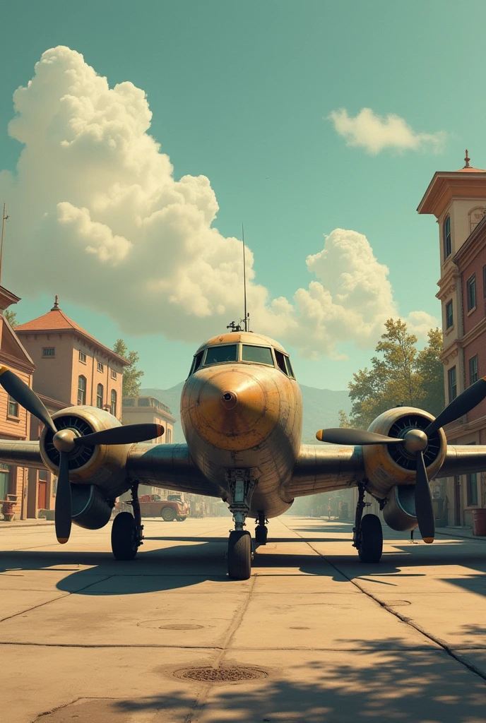 old traditional airport vintage background with plane parking