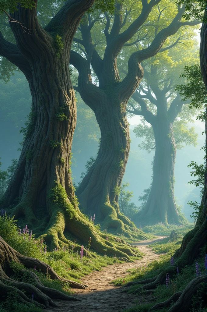 Unchanted forest thre trees are tall