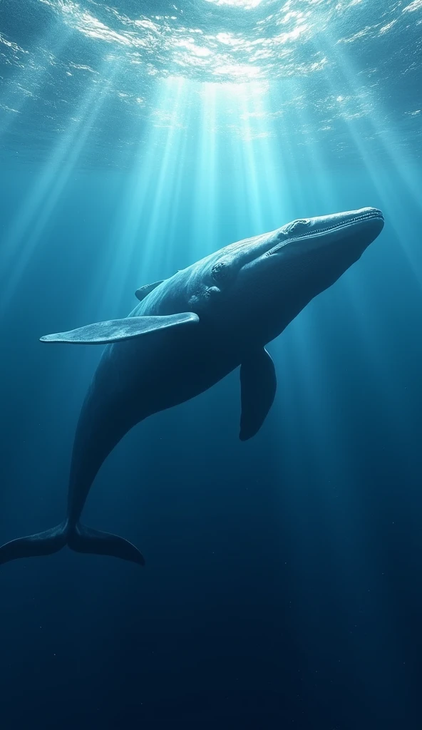 Create an image of a massive blue whale, the largest animal ever, swimming in the ocean.".4k