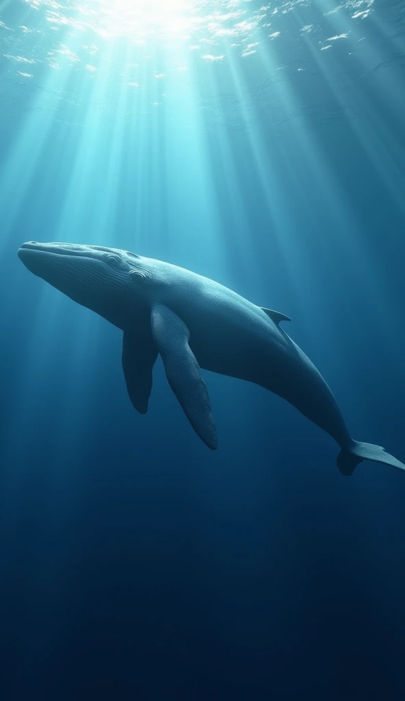 Create an image of a massive blue whale, the largest animal ever, swimming in the ocean.".4k