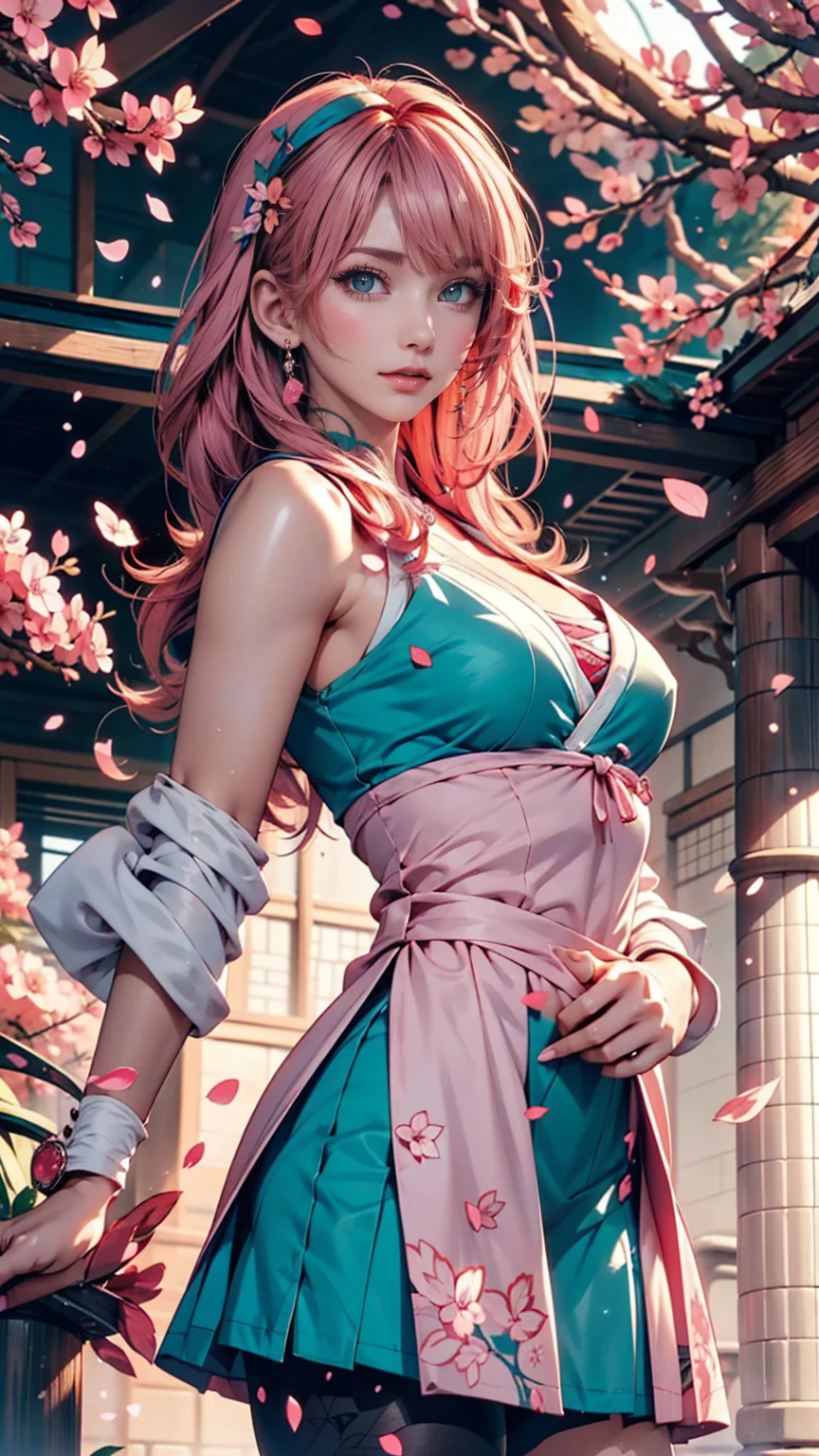 <Anime girl with pink hair and green eyes posing for a photo, Haruno sakura, Best anime 4k konachan wallpaper, Fascinating anime, I also make fan art, sakura petals around her, Splash Art Anime , Anime Style 4k, Anime Moe Art Style, High quality anime art style, Detailed anime artwork, Anime Wallpaper, Anime Best Girl