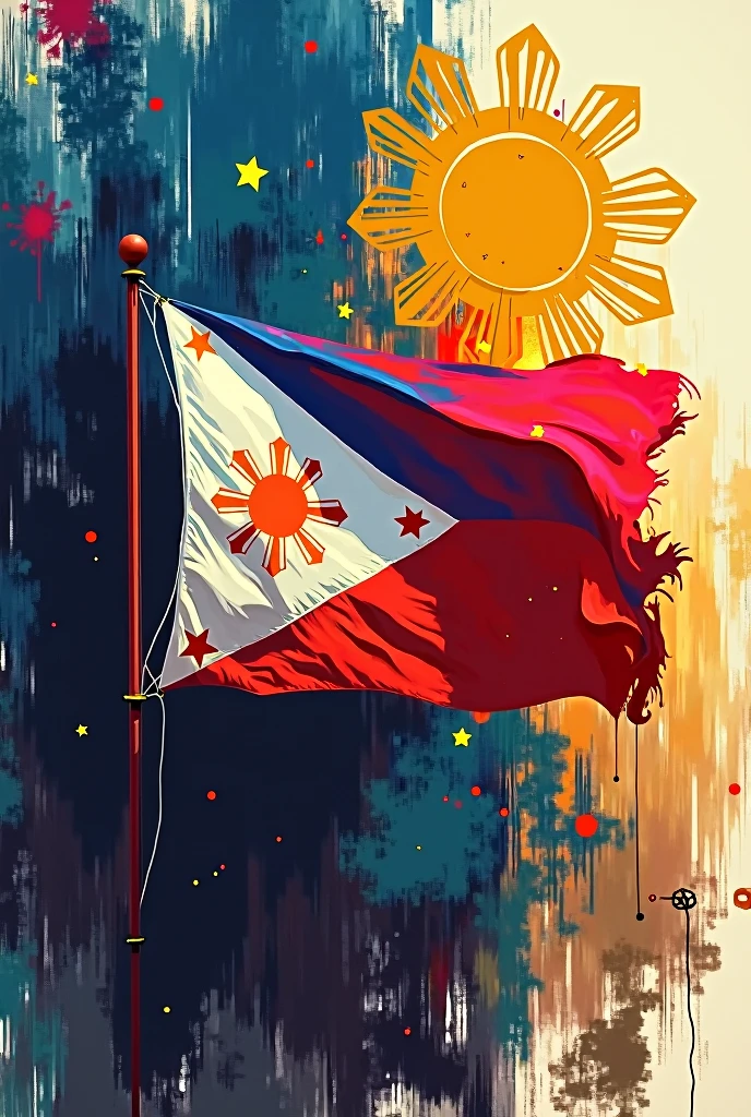 Create a drawing  using different elements and principles of design showing your love for our philippine flag