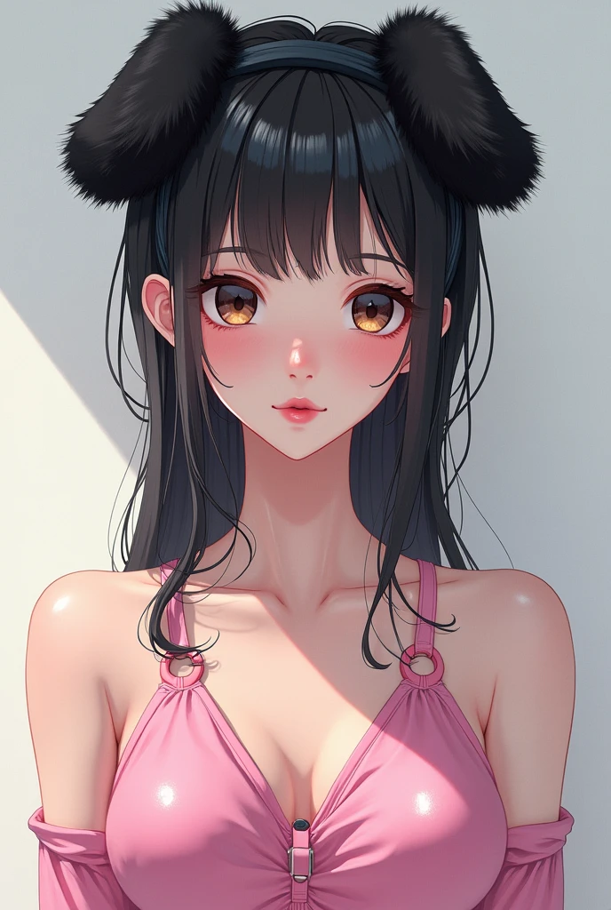 Anime girl with wet pink clothes., realistic shadows, detailed skin, very small breasts, black fur, hair band, Very detailed, 8k highly detailed face, perfect face shape, perfect lips, perfect nose, correct beautiful eyes, Observation viewer, masterpiece, Best Quality, Single woman, not good, no panties, Alone