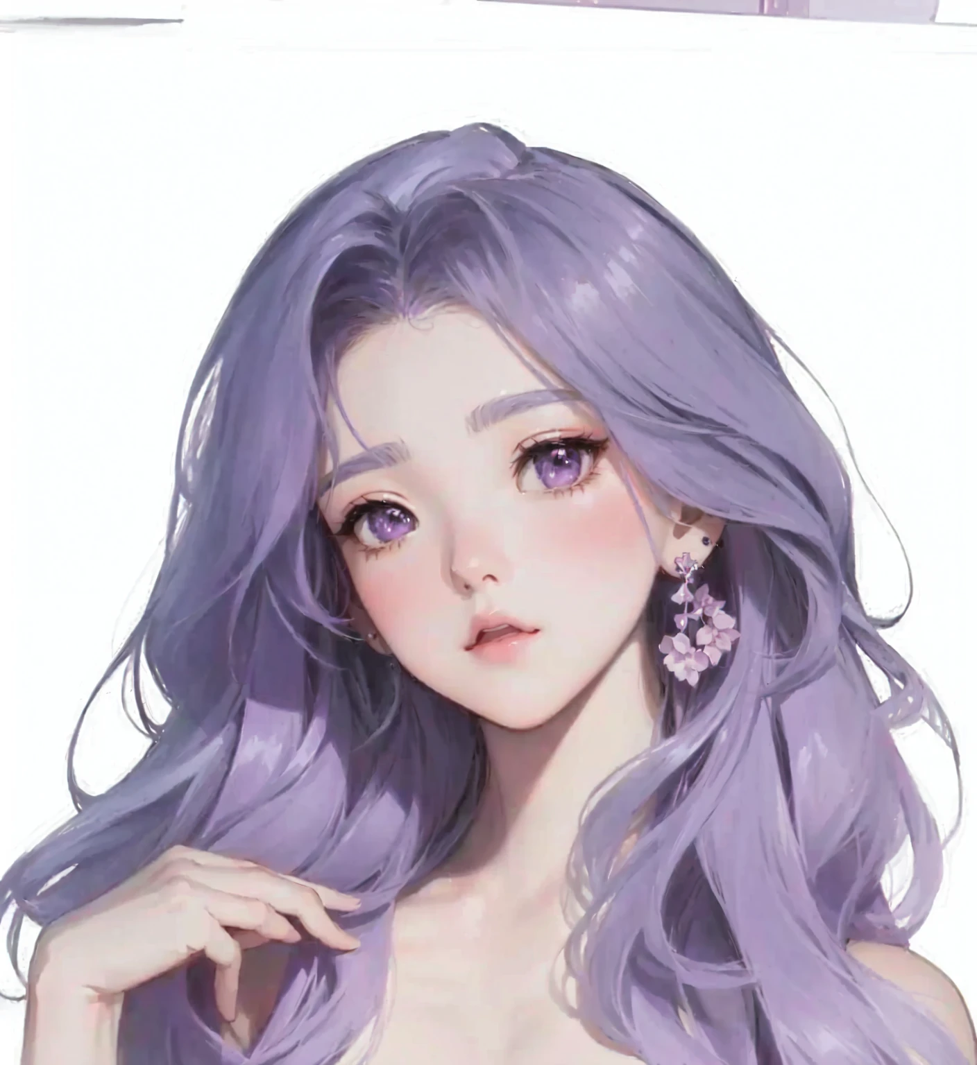 Purple Hair、Anime girl wearing earrings posing for photos, Gu Weiss, artwork in the style of Gu Weiss, Digital Anime Illustration, high quality Anime art style, Beautiful anime portrait, Anime art style, Pastel anime illustration, Anime style肖像, Lovely art style, Kawaii realistic portrait, Anime style digital art, Anime art style, Anime style, 美丽的Anime style