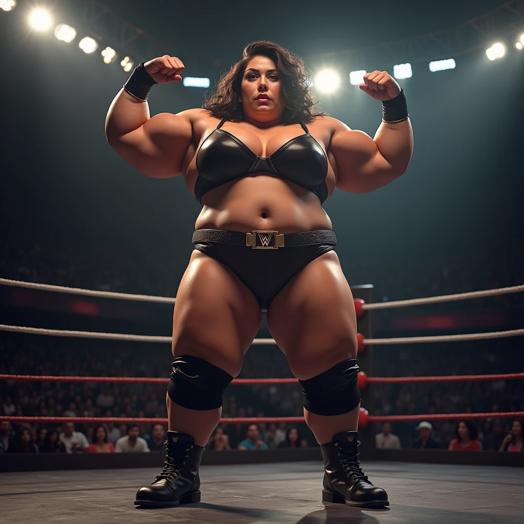 Full body view, tall bbw muscular european lady (((pinning her oponent))) during mma fighting in (wrestling singlets and boxing gloves) (on the ground of mma octagon), big tits, big thighs, big ass, big calves, intense fight, aggression on face, ((attacking opponent with full power)), face to face, no symetry, photorealistic, photo