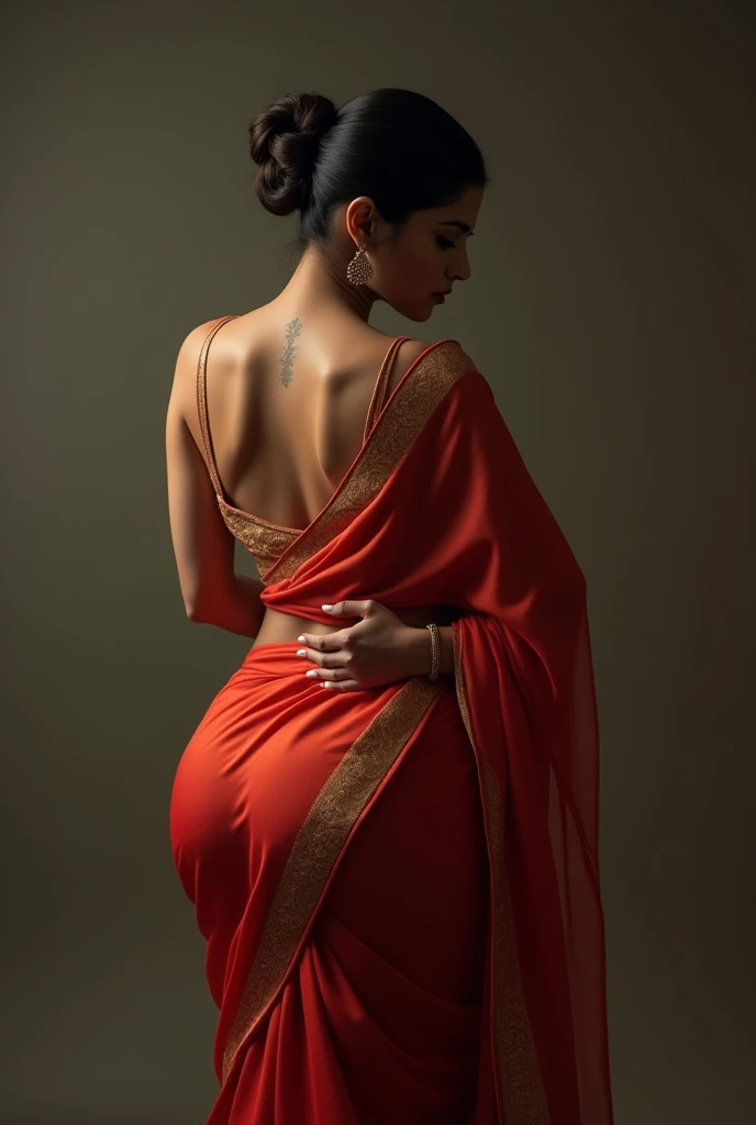 A cute red saree girl with Kolkata portrait But she don't show her face only showing her back side Ever one is looking at her and Saying something