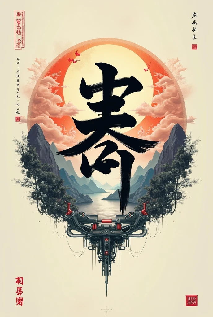 Design a traditional Chinese artistic word LOGO for "轩",Elements with guns or mecha