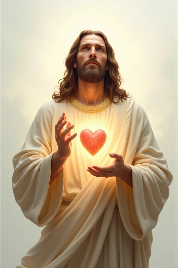 God Jesus white background with christ symbol and Jesus holding heart in his hand