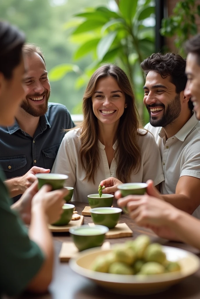 Please take a picture of many people happy to lose weight with matcha tea.



