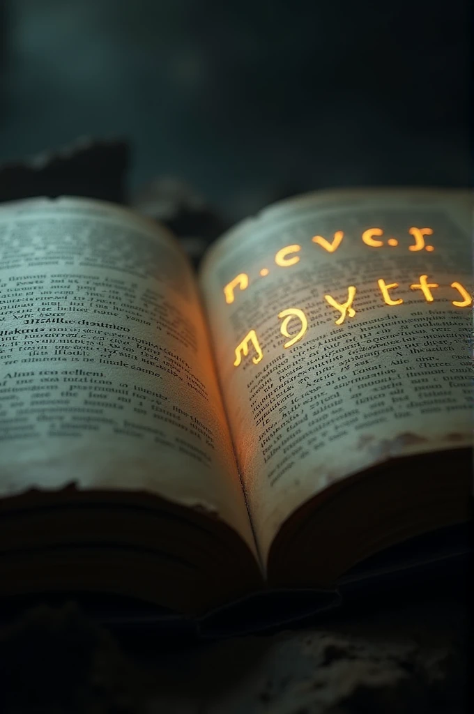 close-up of the ancient book now open to the final page, showing a glowing message written in mysterious, glowing letters, conveying the idea of conquering fear.