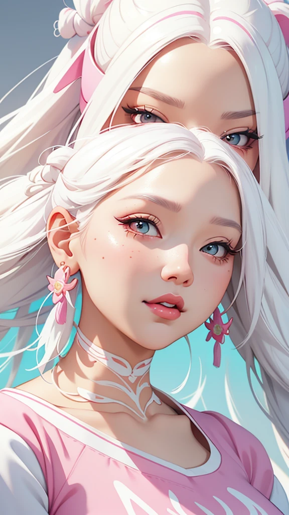 A close-up of a woman with long white hair and a pink shirt, a digital painting inspired by Ross Tran, art station, Digital art, Perfect white hair girl, Girl with white hair, guweiz style artwork, rossdraws 1. 0, 🤤 girl portrait, Ross draws a portrait, rossdraws digital painting, ig model | artegerm