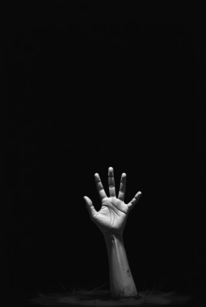 The cover of a book.
A completely black background.
And a hand coming out from the bottom.
The hand must be