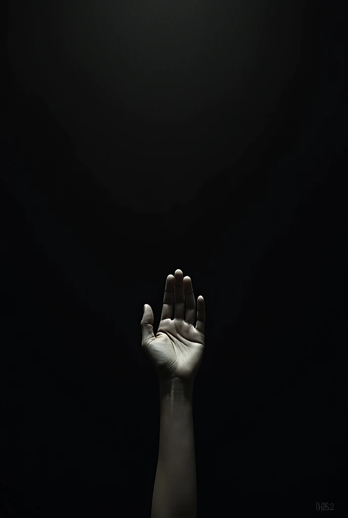 The cover of a book.
A completely black background.
And a hand coming out from the bottom.
The hand must be