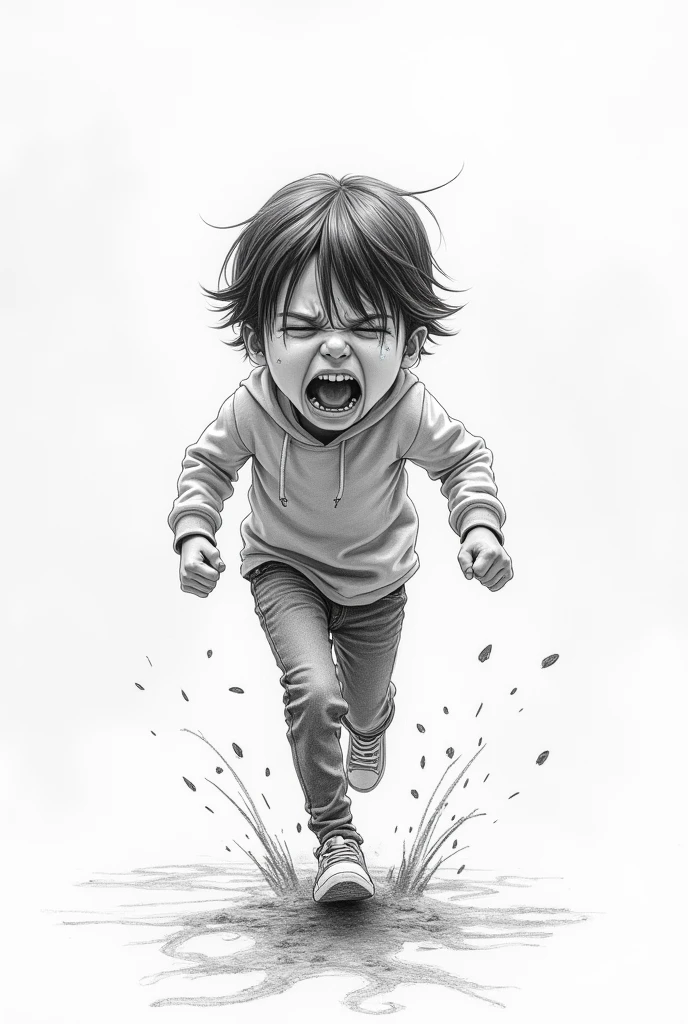 Young student trying to escape in tears In pencil
