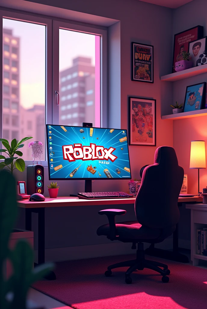 I want a room with a nice PC and that on the PC screen there is Roblox