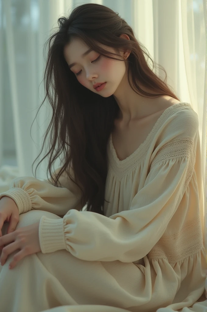 Sleepy girl with long sleeves