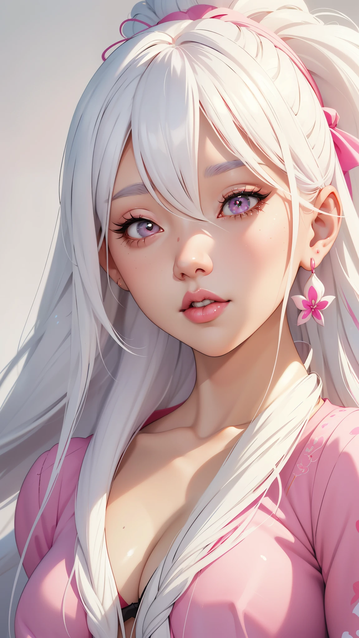 A close-up of a woman with long white hair and a pink shirt, a digital painting inspired by Ross Tran, art station, Digital art, Perfect white hair girl, Girl with white hair, guweiz style artwork, rossdraws 1. 0, 🤤 girl portrait, Ross draws a portrait, rossdraws digital painting, ig model | artegerm